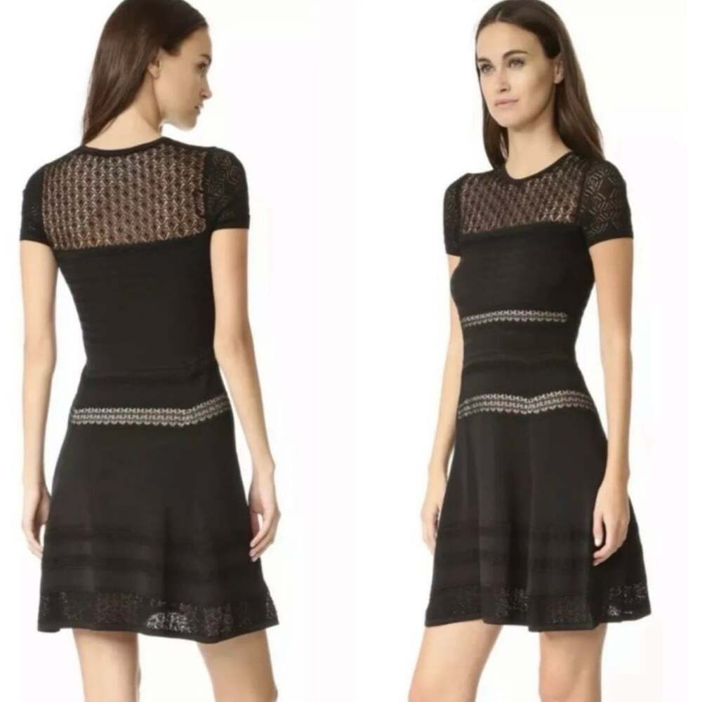 Diane von Furstenberg Celina Black Mesh Combo Fit & Flare Dress Petite